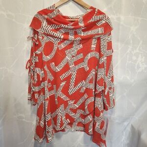IC By Connie K Tunic Pullover Women's S Tie Sleeves Asymmetrical Newspaper Print